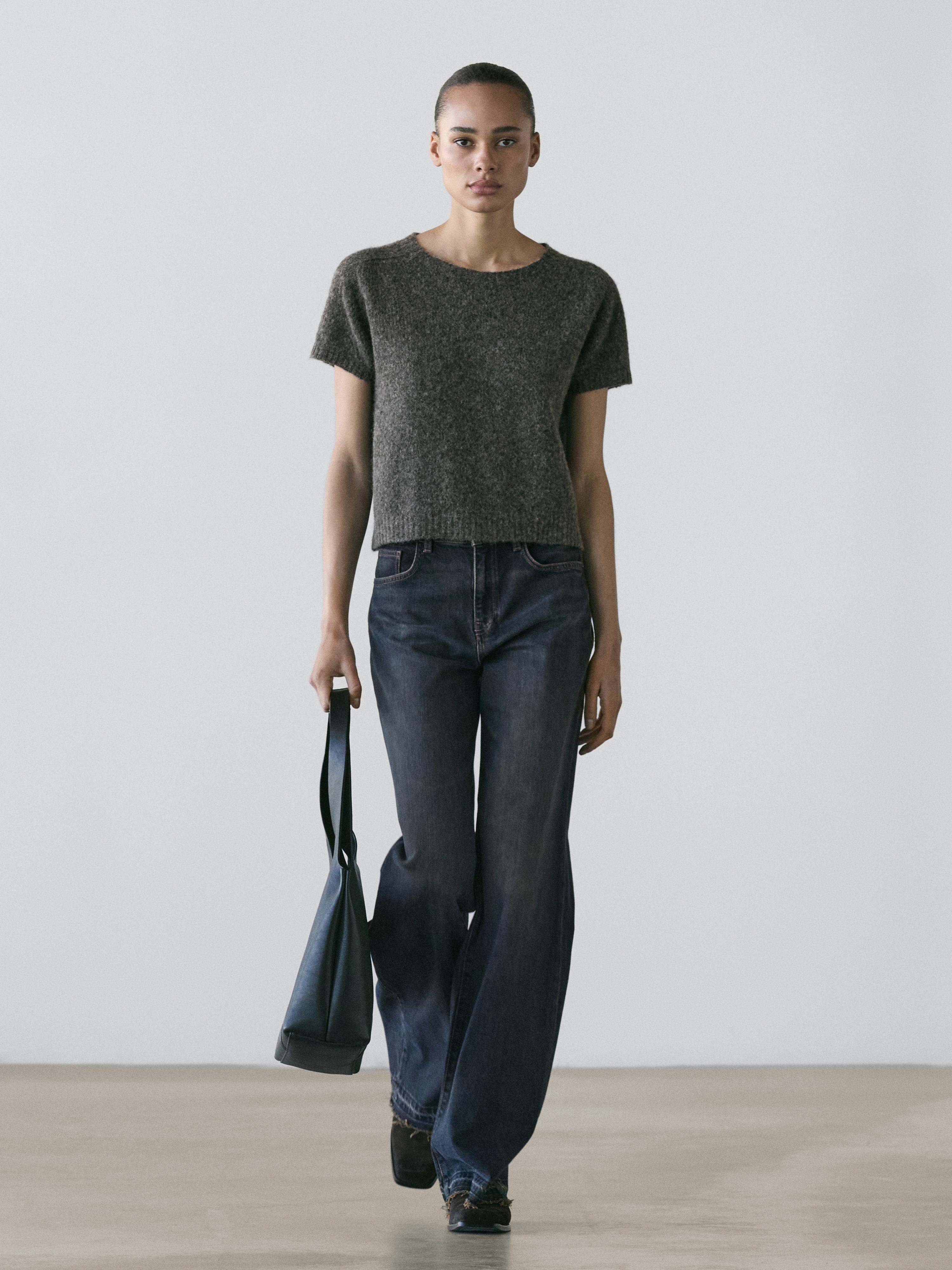 Pull court en maille de laine et alpaga